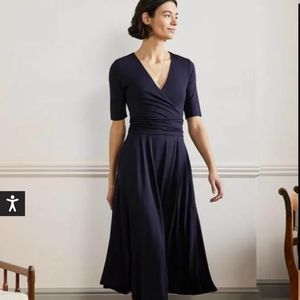 Ruched Waist Jersey Midi Dress in Navy
